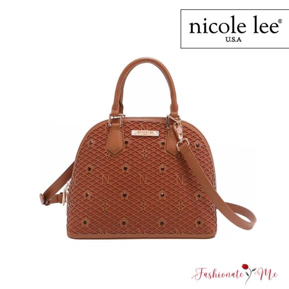 Nicole Lee USA Gracie Flower Pattern Pocket Vegan Leather Dome Satchel | Brown - Picture 1 of 13